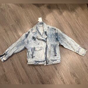 Light Wash Blue Denim-Style Woman’s Jean Moto Jacket